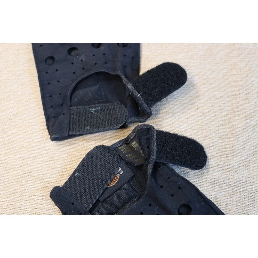 Harley Davidson Fingerless Gloves Black Faux Suede Size S Perforated Top of Hand - Picture 7 of 9
